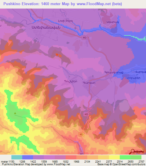 Pushkino,Armenia Elevation Map