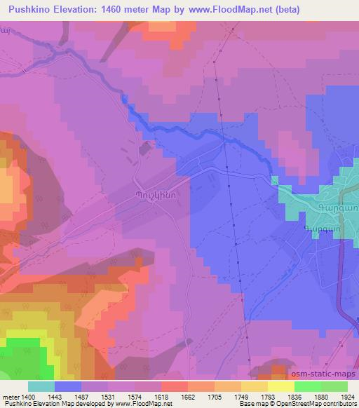 Pushkino,Armenia Elevation Map