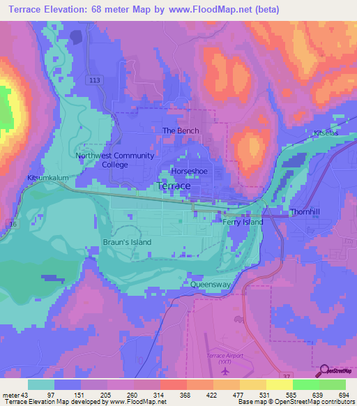 Terrace,Canada Elevation Map