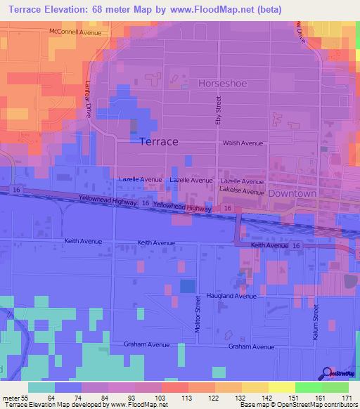 Terrace,Canada Elevation Map