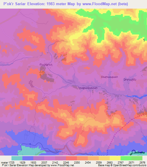 P'ok'r Sariar,Armenia Elevation Map