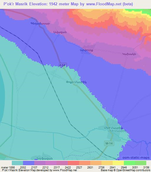 P'ok'r Masrik,Armenia Elevation Map