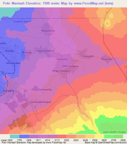 Pokr Mantash,Armenia Elevation Map