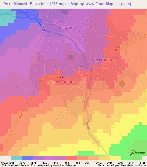 Pokr Mantash,Armenia Elevation Map