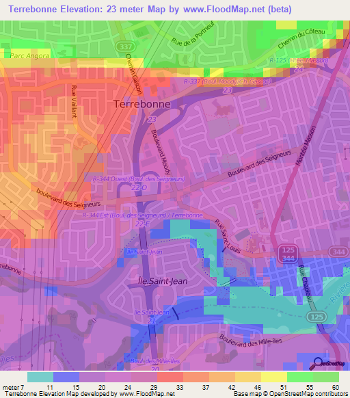Terrebonne,Canada Elevation Map