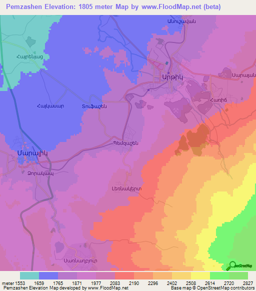 Pemzashen,Armenia Elevation Map