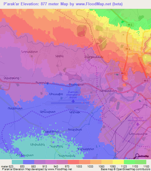 P'arak'ar,Armenia Elevation Map