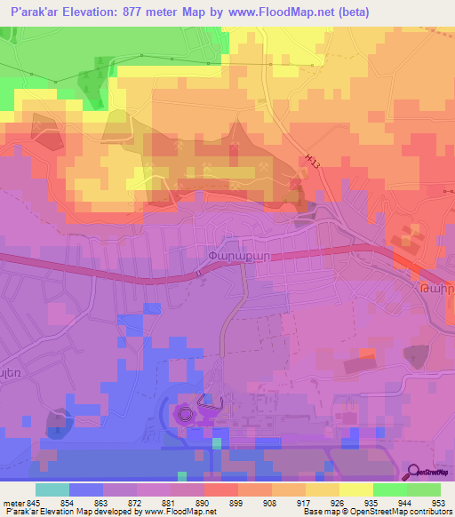 P'arak'ar,Armenia Elevation Map