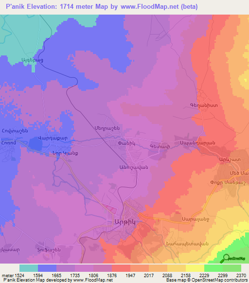P'anik,Armenia Elevation Map