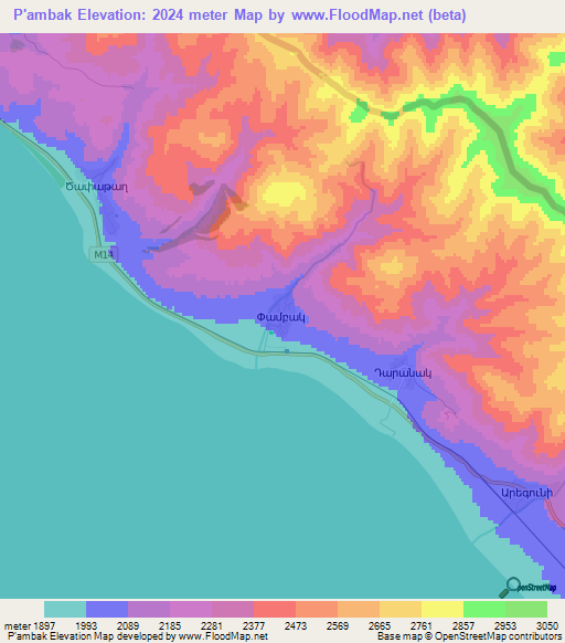P'ambak,Armenia Elevation Map