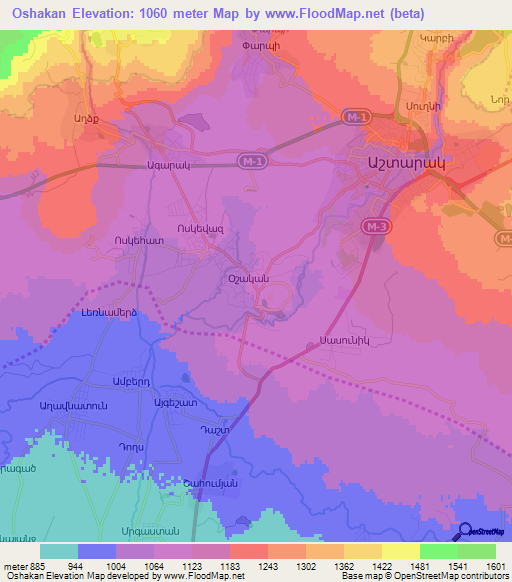 Oshakan,Armenia Elevation Map