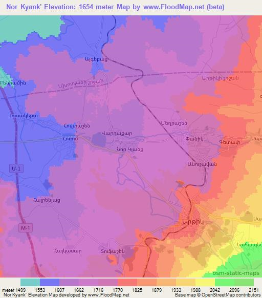 Nor Kyank',Armenia Elevation Map