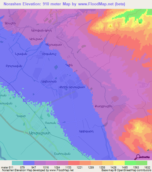 Norashen,Armenia Elevation Map
