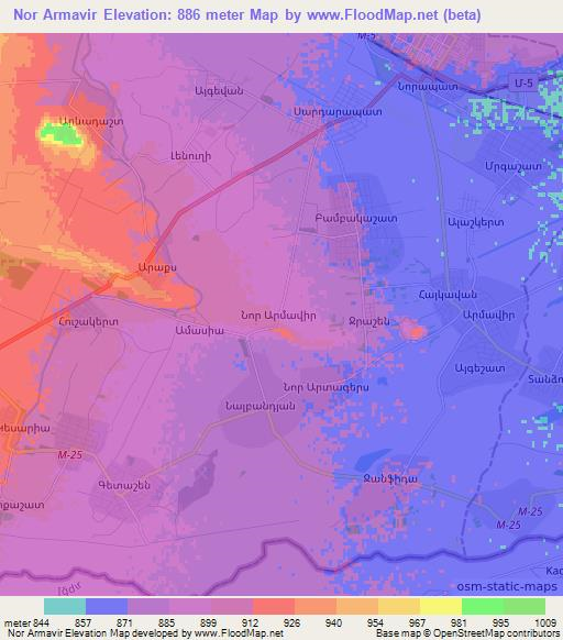 Nor Armavir,Armenia Elevation Map