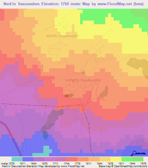 Nerk'in Sasunashen,Armenia Elevation Map