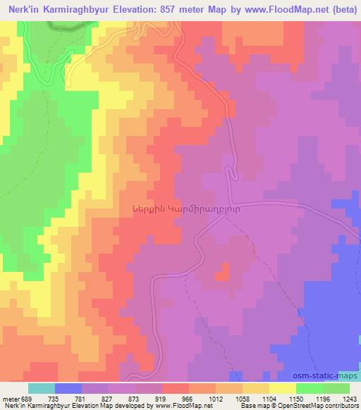 Nerk'in Karmiraghbyur,Armenia Elevation Map