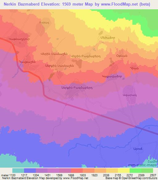 Nerkin Bazmaberd,Armenia Elevation Map