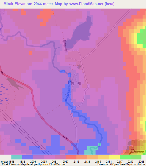Mirak,Armenia Elevation Map