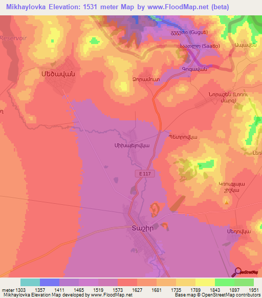 Mikhaylovka,Armenia Elevation Map
