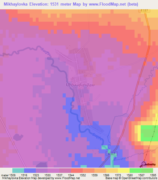 Mikhaylovka,Armenia Elevation Map
