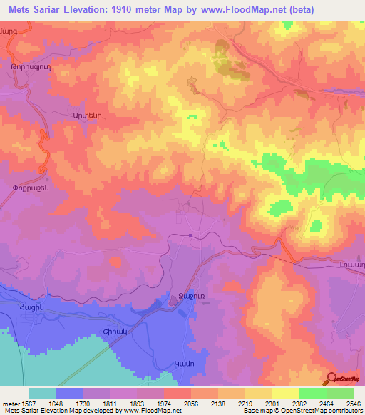 Mets Sariar,Armenia Elevation Map