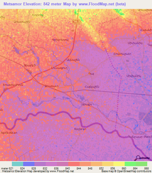 Metsamor,Armenia Elevation Map