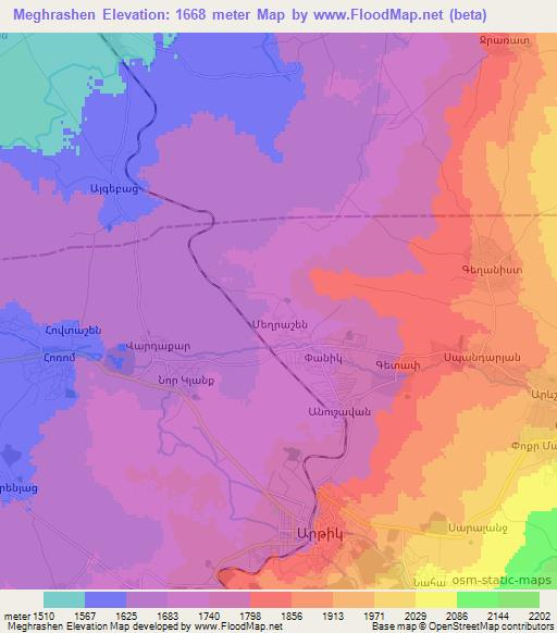 Meghrashen,Armenia Elevation Map