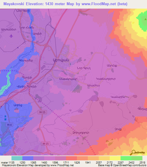 Mayakovski,Armenia Elevation Map