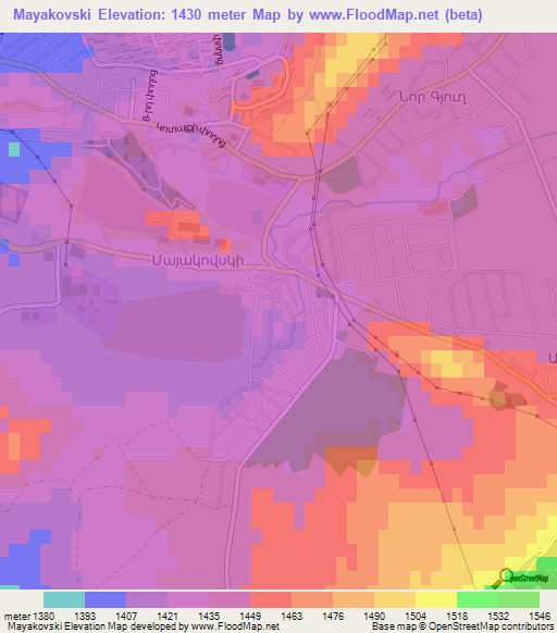 Mayakovski,Armenia Elevation Map