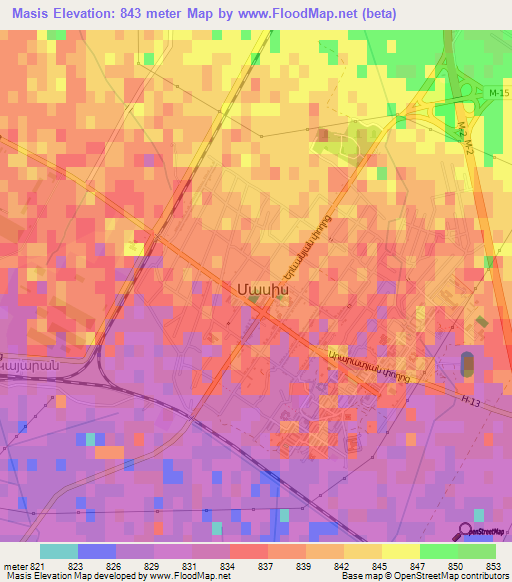 Masis,Armenia Elevation Map