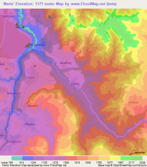 Marts',Armenia Elevation Map