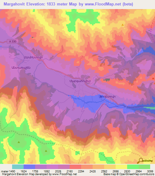 Margahovit,Armenia Elevation Map