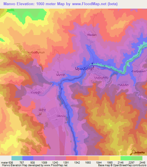 Manvo,Armenia Elevation Map