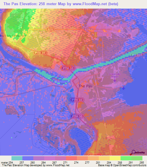 The Pas,Canada Elevation Map