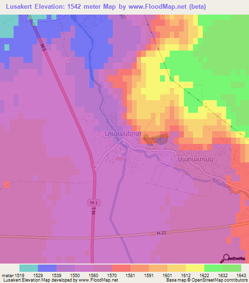 Lusakert,Armenia Elevation Map