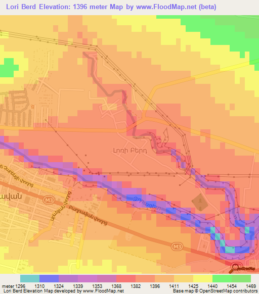 Lori Berd,Armenia Elevation Map