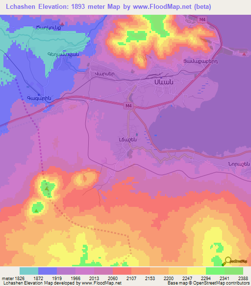 Lchashen,Armenia Elevation Map