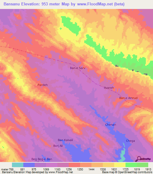 Bansanu,Iran Elevation Map