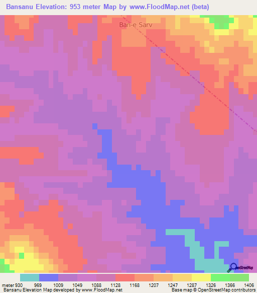 Bansanu,Iran Elevation Map