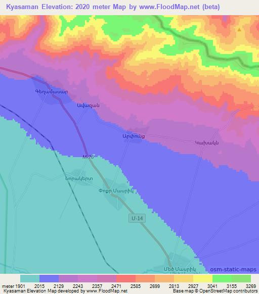 Kyasaman,Armenia Elevation Map
