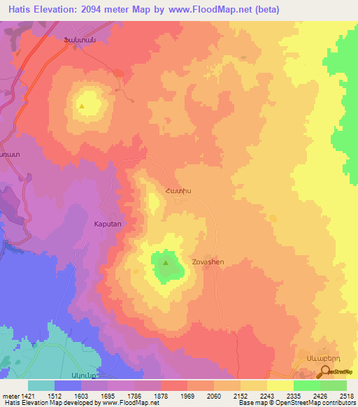 Hatis,Armenia Elevation Map