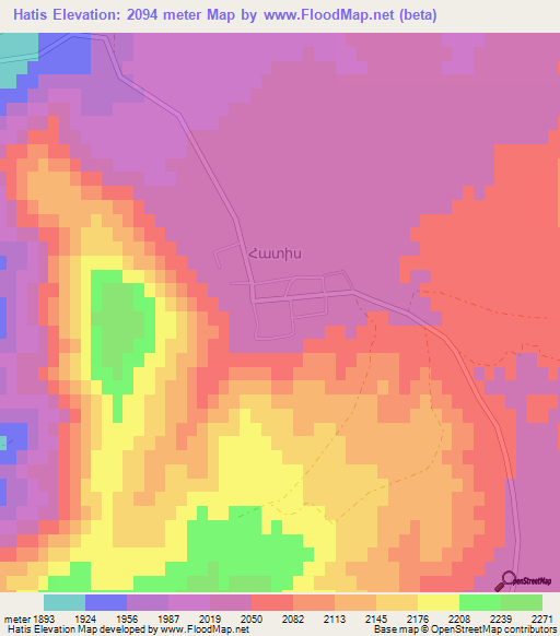 Hatis,Armenia Elevation Map