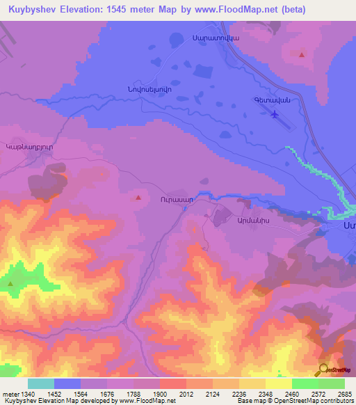 Kuybyshev,Armenia Elevation Map