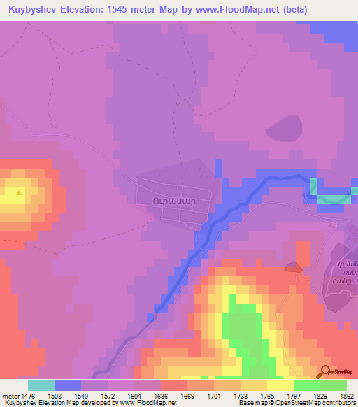 Kuybyshev,Armenia Elevation Map