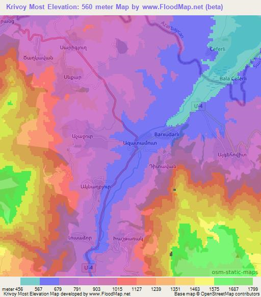 Krivoy Most,Armenia Elevation Map