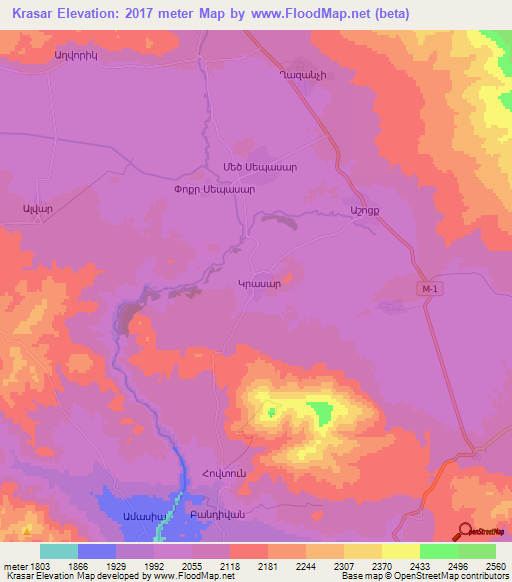 Krasar,Armenia Elevation Map