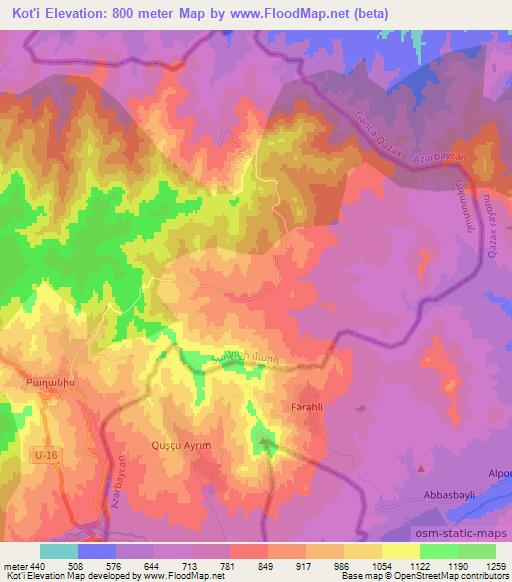Kot'i,Armenia Elevation Map