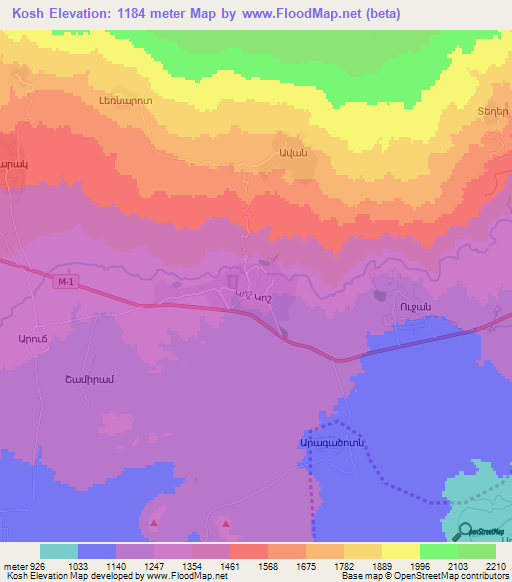 Kosh,Armenia Elevation Map