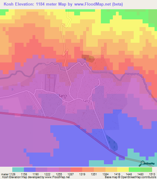 Kosh,Armenia Elevation Map
