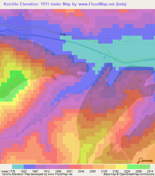 Korchlu,Armenia Elevation Map